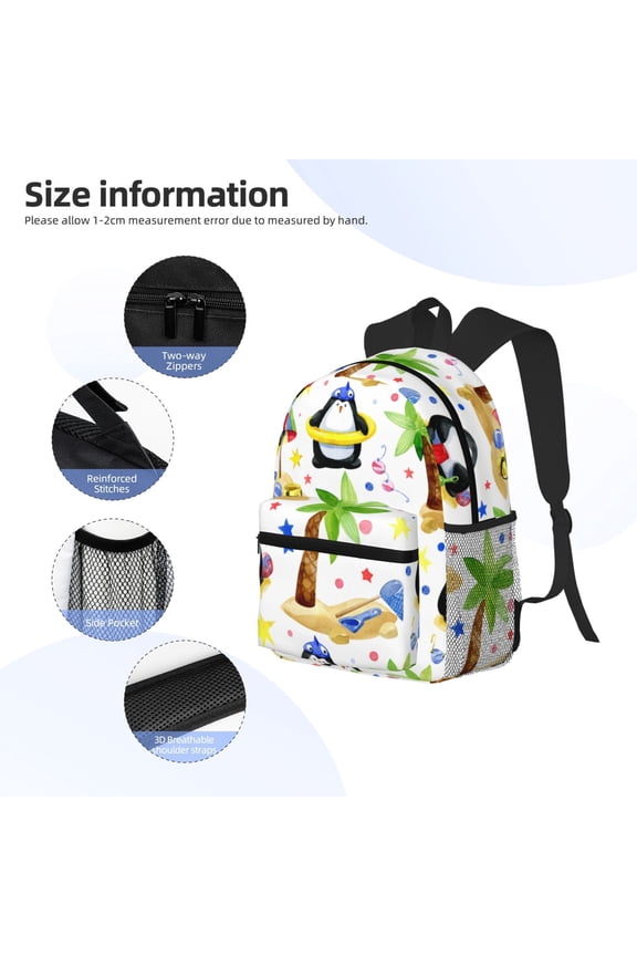 Penguins On The Beach Print Backpack, Waterproof Backpack with Adjustable Shoulder Straps, Suitable for Campus, Business, Travel, Unisex