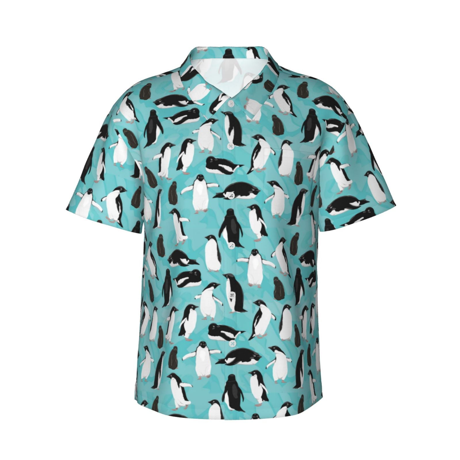 Gukieu Penguins Print Men's Short-sleeved Shirts, Button-down Lapel ...