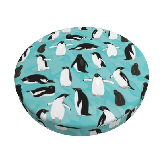 Gukieu Penguins Print Round Chair Cover, Dust-proof and Non-slip Bar Chair Protective Cover, Suitable for Bars, Restaurants, Offices-13 inch