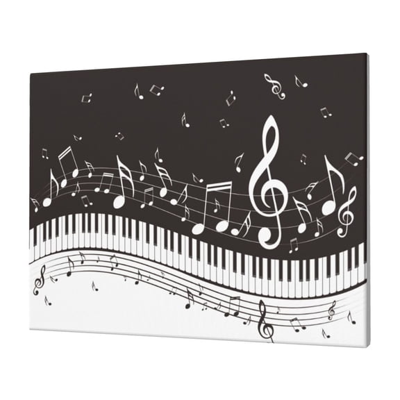 Gukieu Piano Keys With Musical Notes Print Horizontal Canvas Decorative Painting 12x16 Inch Shrinkage Resistant Frame Hanging Home Wall Art Decor