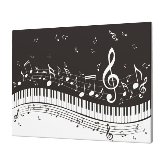 Gukieu Piano Keys With Musical Notes Print Horizontal Canvas Decorative Painting 12x16 Inch Shrinkage Resistant Frame Hanging Home Wall Art Decor