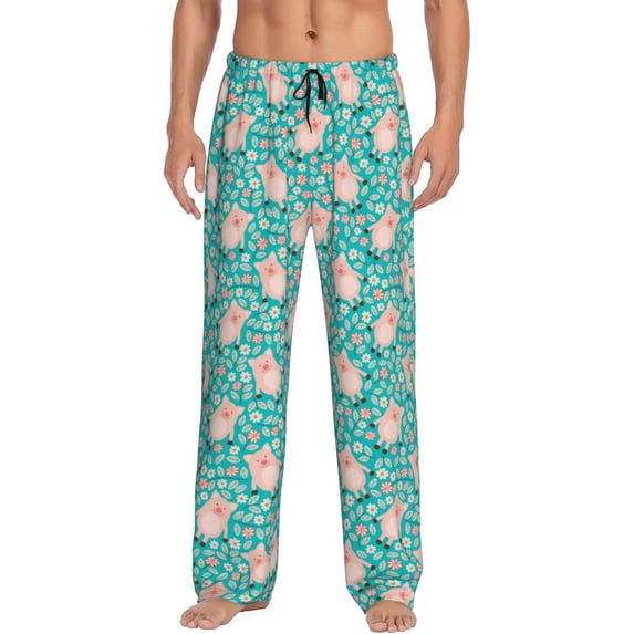 Gukieu Pig And Flower Print Men's Home Trousers, Elastic Drawstring Home Pajamas Clothing Suitable for Adult Men-3X-Large