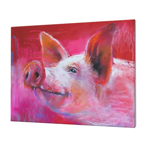 Gukieu Pig Print Horizontal Canvas Decorative Painting 12x16 Inch Shrinkage Resistant Frame Hanging Home Wall Art Decor