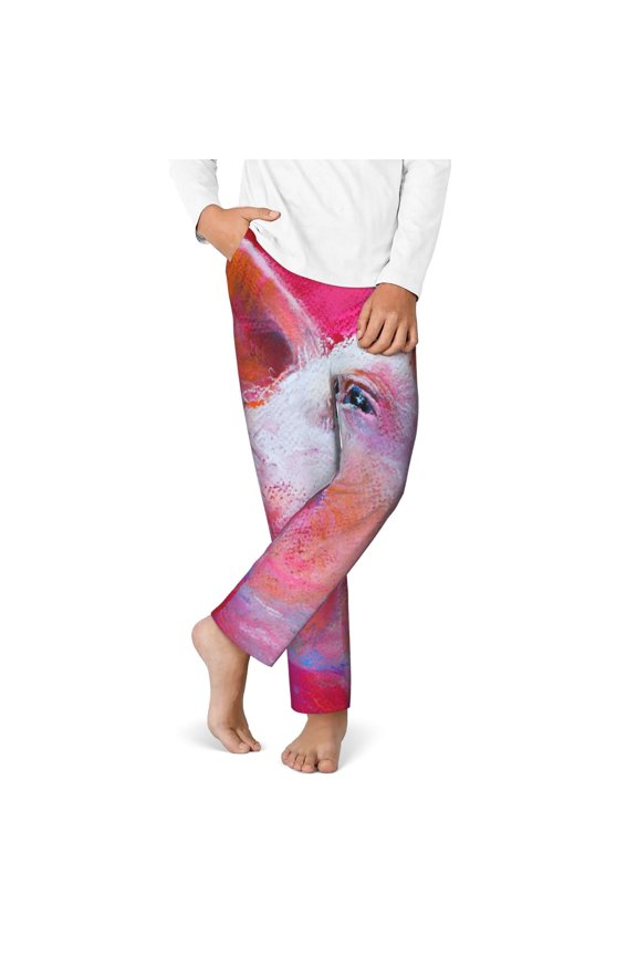 Pig Print Youth Home Trousers, Elastic Waistband with Pockets for Home and Outing, Suitable for Children Aged 5-16-Large