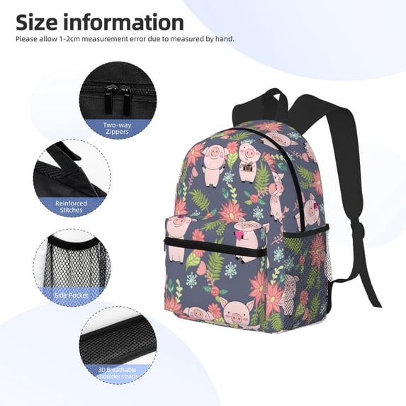 Gukieu Pigs 1 Print Backpack, Waterproof Backpack with Adjustable Shoulder Straps, Suitable for Campus, Business, Travel, Unisex