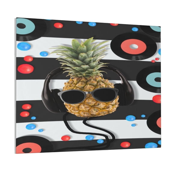 Gukieu Pineapple With Black Glasses Print Canvas Decorative Hanging Painting, Waterproof Art Wall Decoration with Frame, Suitable for Living Room, Bedroom