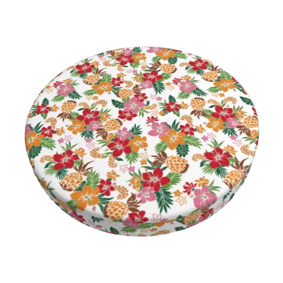 Gukieu Pineapple Flower Print Round Chair Cover, Dust-proof and Non-slip Bar Chair Protective Cover, Suitable for Bars, Restaurants, Offices-12 inch