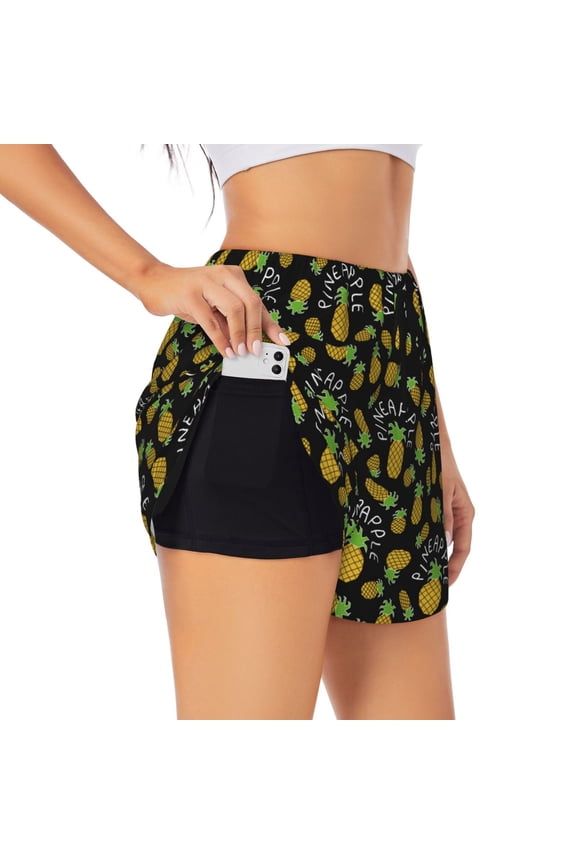 Pineapple Print Women's Sports Shorts with Drawstring Elastic Waistband for Running, Yoga, Fitness-XX-Large
