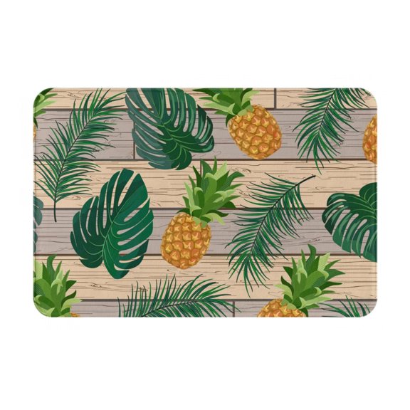 Gukieu Pineapples Palm Leaves Print Dust-proof Floor Mats, Water-absorbent and Non-slip Flannel Door Mats 16x24in, Home Decoration Suitable for Kitchen, Bathroom, Garage