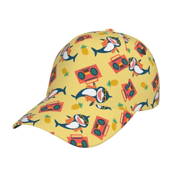 Gukieu Pineapples Sharks In Hawaiian Prin Baseball Cap, Adjustable Sweat-wicking Daily,Travel, Sports Cap, Unisex