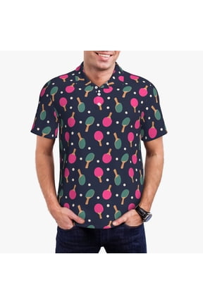 Ping Pong Rackets And Balls Print Men's Quick-drying POLO Shirt, Button-down Summer T-shirt, Suitable for Work and Outdoor Activities-Small