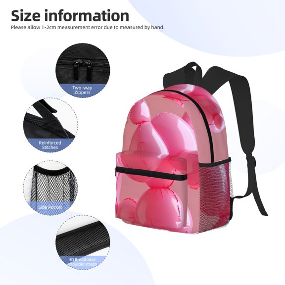 Gukieu Pink Balloon Puppy Art Print Backpack, Waterproof Backpack with Adjustable Shoulder Straps, Suitable for Campus, Business, Travel, Unisex