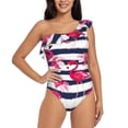 thumbnail image 1 of Gukieu Pink Flamingos Print One-shoulder Ruffled One-piece Swimsuit with Removable Chest Pads and Tummy-control Swimsuit for Women-Small, 1 of 6
