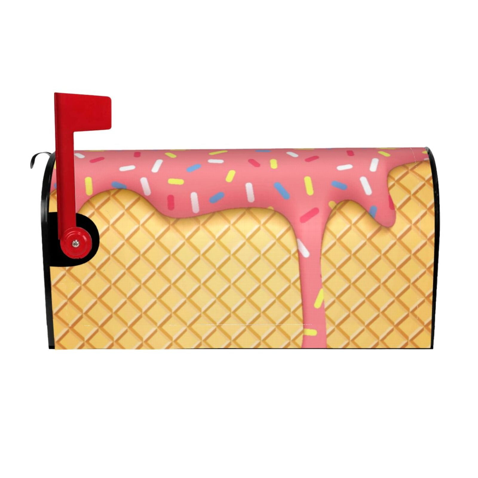 Gukieu Pink Ice Cream Print Magnetic Mailbox Cover, Sun-proof and Waterproof Home Yard Mailbox Cover-21x18 in