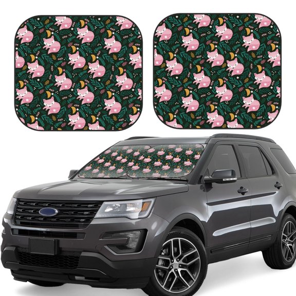 Gukieu Pink Sleeping Fox Print Car Windshield Sun Visor, Foldable Anti-UV Car Sun Visor Suitable for Vans, Trucks Car Accessories-Small
