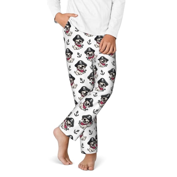 Gukieu Pirate Puppy Print Youth Home Trousers, Elastic Waistband with Pockets for Home and Outing, Suitable for Children Aged 5-16-XS(5-6)