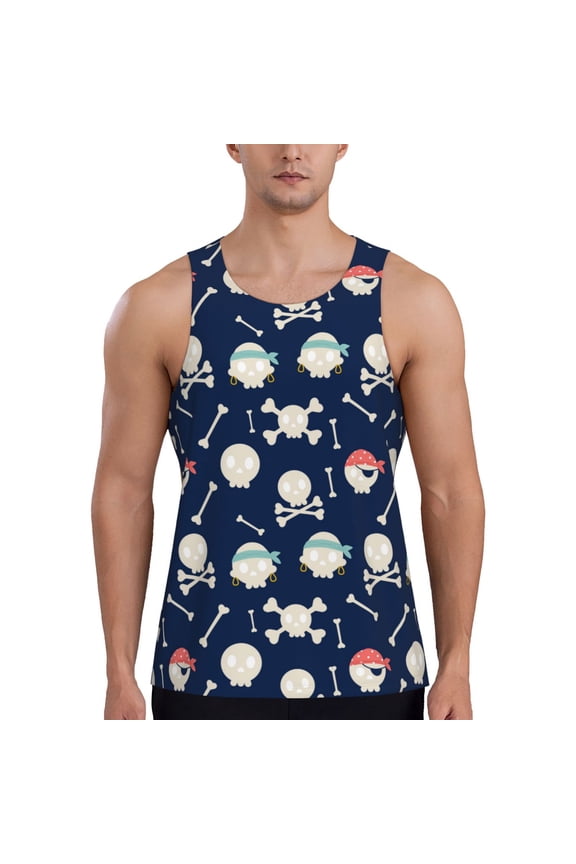 Pirate Skulls 1 Print Men's Quick Dry Fitness Vest, Round Neck Sleeveless Fitness Bodybuilding Top-4X-Large