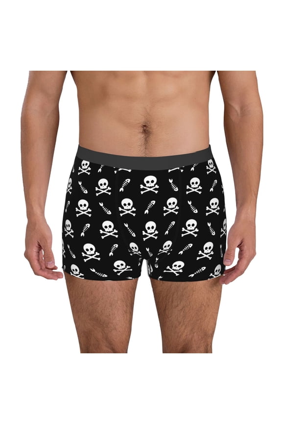 Gukieu Pirate skull Print Men's Boxer Briefs, High Elastic Moisture Wicking Boxer Briefs Underwear-X-Large