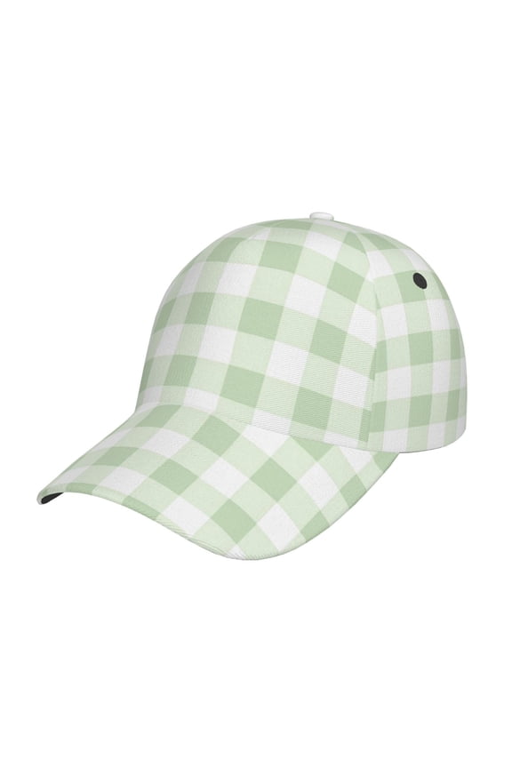 Pistachio Green Checkboard Prin Baseball Cap, Adjustable Sweat-wicking Daily,Travel, Sports Cap, Unisex