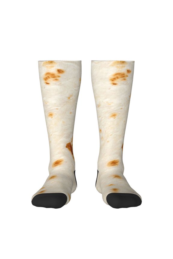 Pita Tortilla Print Contrast Color Stockings, Elastic Sports Socks Warm Socks Clothing Accessories, Adult Unisex