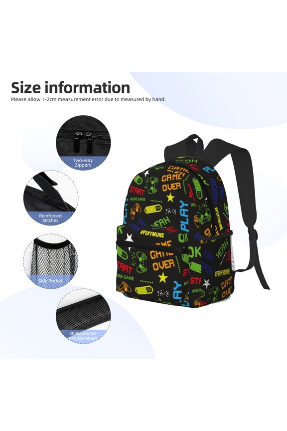 Pixel Game Print Backpack, Waterproof Backpack with Adjustable Shoulder Straps, Suitable for Campus, Business, Travel, Unisex