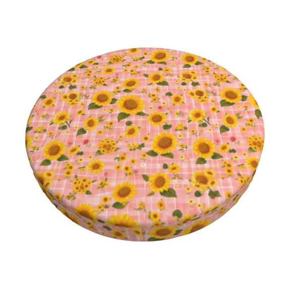 Gukieu Plaid Sunflower Print Round Chair Cover, Dust-proof and Non-slip Bar Chair Protective Cover, Suitable for Bars, Restaurants, Offices-13 inch