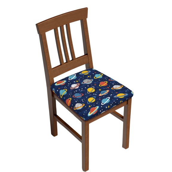 Gukieu Planets And Stars Print Square Cushion Cover, Elastic Strap Chair Protector, Suitable for Family Restaurant, Hotel Banquet Decorations-Two Pieces