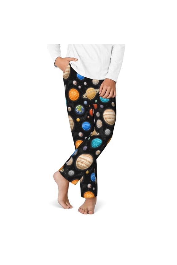 Planets In Deep Space Print Youth Home Trousers, Elastic Waistband with Pockets for Home and Outing, Suitable for Children Aged 5-16-XS(5-6)