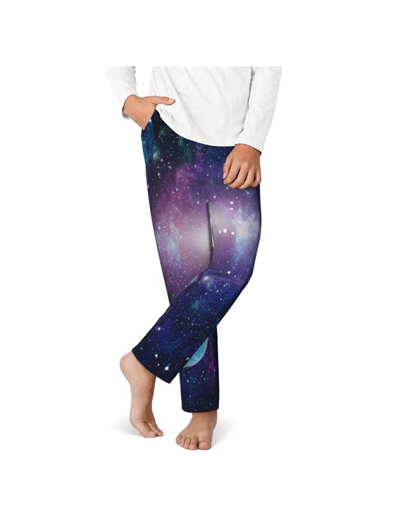 Planets Stars And Galaxies1 Print Youth Home Trousers, Elastic Waistband with Pockets for Home and Outing, Suitable for Children Aged 5-16-XS(5-6)