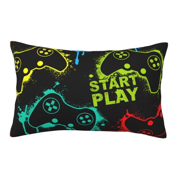 Gukieu Play Game Start Print Plush Pillow Cover, Hidden Zipper Pillow Protector without Pillow Core, Suitable for Bedroom, Office, Car Decoration-16"x24"