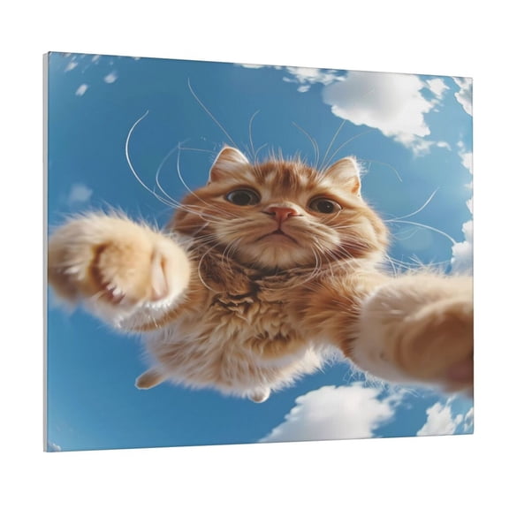 Gukieu Playful Cat Fisheye View Print Canvas Decorative Hanging Painting, Waterproof Art Wall Decoration with Frame, Suitable for Living Room, Bedroom