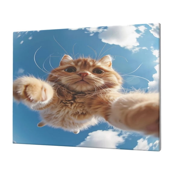 Gukieu Playful Cat Fisheye View Print Horizontal Canvas Decorative Painting 12x16 Inch Shrinkage Resistant Frame Hanging Home Wall Art Decor