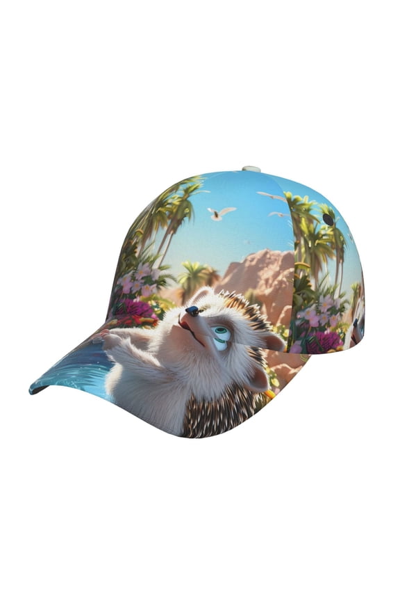 Playful Hedgehog Forest Pond Prin Baseball Cap, Adjustable Sweat-wicking Daily,Travel, Sports Cap, Unisex