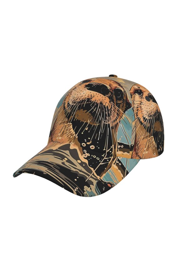 Playful Otter Tropical Beach Prin Baseball Cap, Adjustable Sweat-wicking Daily,Travel, Sports Cap, Unisex