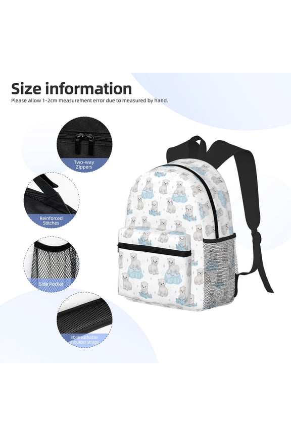 Playful Polar Bear Pals Print Backpack, Waterproof Backpack with Adjustable Shoulder Straps, Suitable for Campus, Business, Travel, Unisex