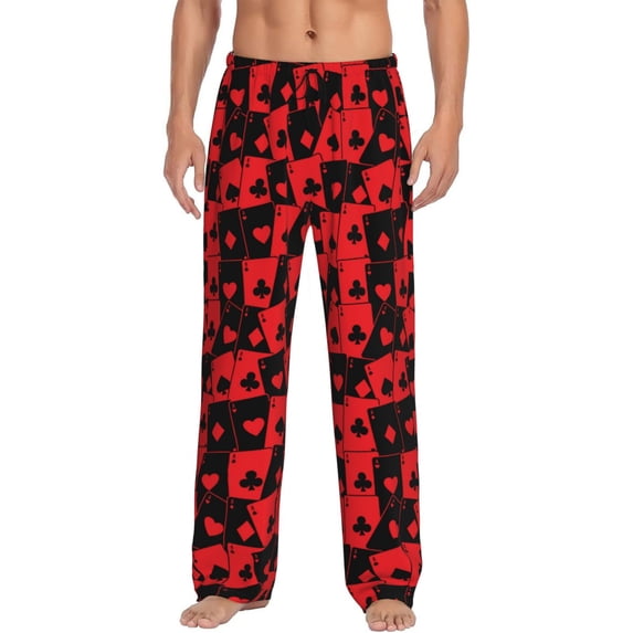 Gukieu Playing Cards Print Men's Home Trousers, Elastic Drawstring Home Pajamas Clothing Suitable for Adult Men-Small