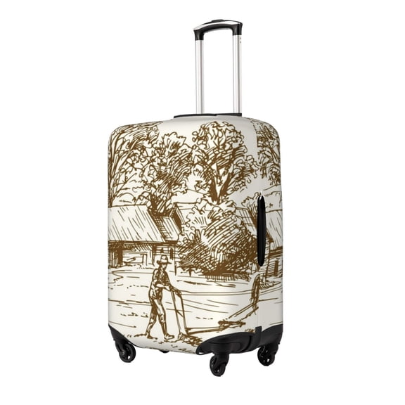 Gukieu Plowed Field With Horses Print Suitcase Protective Cover, Elastic Zipper Buckle Suitcase Protective Cover, Suitable for Travel, Business Trip-Large
