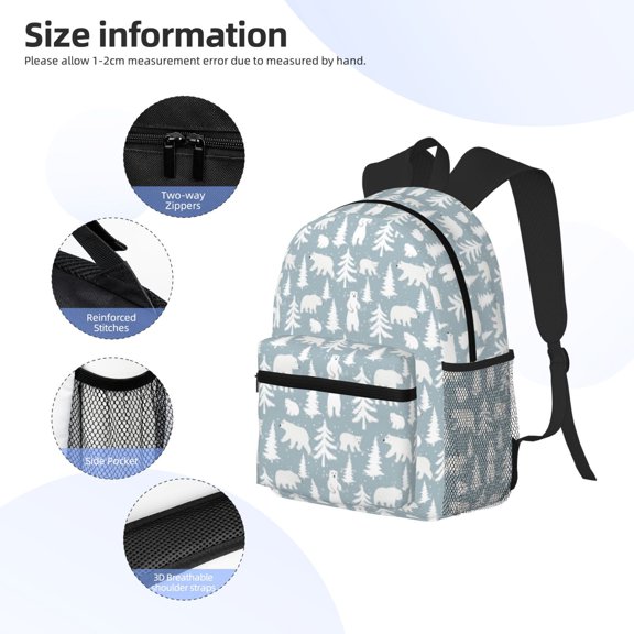 Gukieu Polar Bears And Snowy Winter Print Backpack, Waterproof Backpack with Adjustable Shoulder Straps, Suitable for Campus, Business, Travel, Unisex