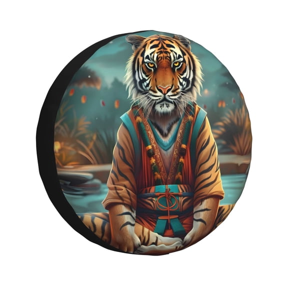 Gukieu Pond Meditating Tiger Print Car Tire Cover, Adjustable Waterproof and Dustproof Tire Protection Cover, Suitable for SUV, Truck, Van-14 inch