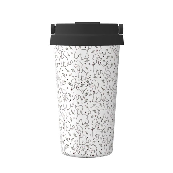 Gukieu Poodle Dog Print Insulated Coffee Cup, Portable Stainless Steel Vacuum Cup with Lid, Unisex, Suitable for Office, Cafe, Car