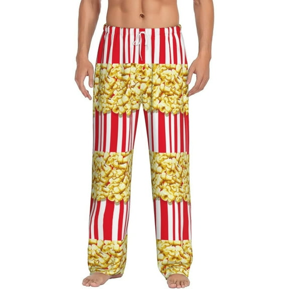 Gukieu Popcorn Print Men's Home Trousers, Elastic Drawstring Home Pajamas Clothing Suitable for Adult Men-XX-Large