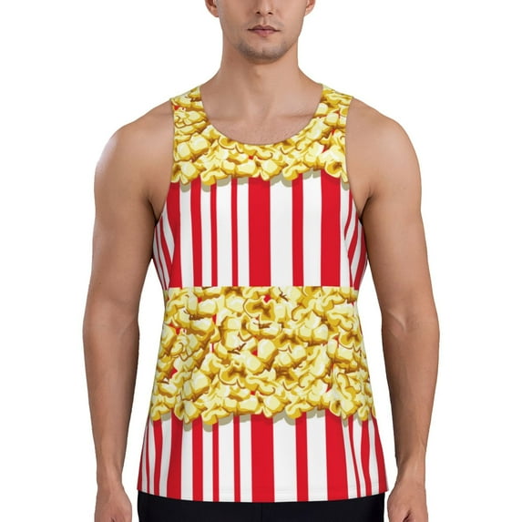 Gukieu Popcorn Print Men's Quick Dry Fitness Vest, Round Neck Sleeveless Fitness Bodybuilding Top-X-Large