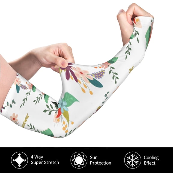 Gukieu Pretty Floral With Leaves for Adult Ice Silk Sun Protection Arm Sleeves, Moisture Wicking, UV Protection Outdoor Sports Arm Sleeves, Unisex