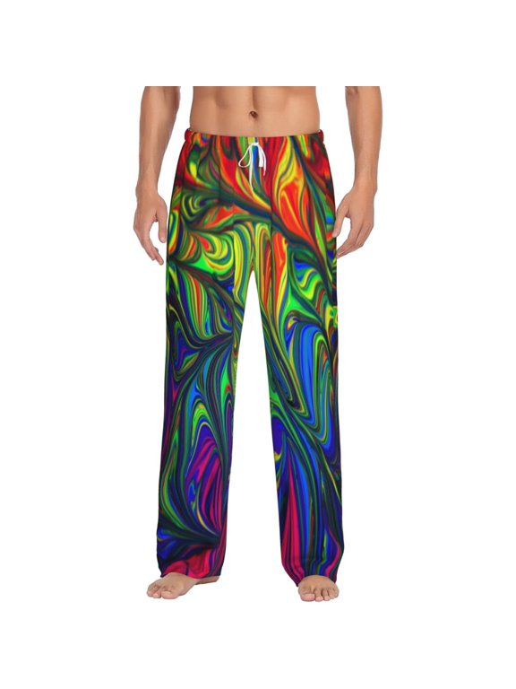 Pride Rainbow Print Men's Home Trousers, Elastic Drawstring Home Pajamas Clothing Suitable for Adult Men-X-Large