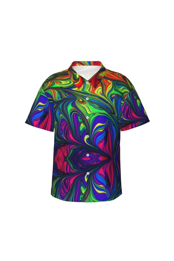 Pride Rainbow Print Men's Short-sleeved Shirts, Button-down Lapel Hawaiian Shirts, T-shirts, Beach Vacation Summer Casual Wear,XX-Large