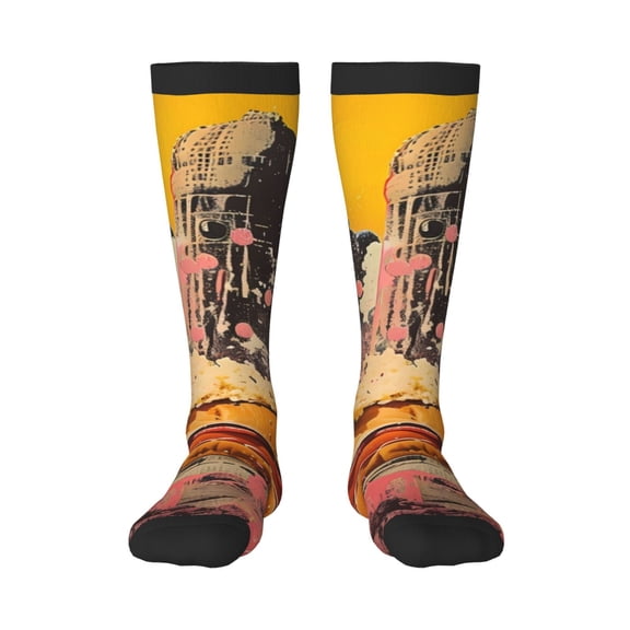 Gukieu Psychedelic Band Hotdog Art Print Contrast Color Stockings, Elastic Sports Socks Warm Socks Clothing Accessories, Adult Unisex