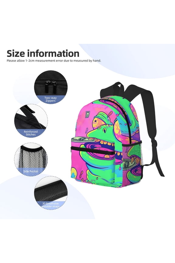 Psychedelic Cartoon Frog Print Backpack, Waterproof Backpack with Adjustable Shoulder Straps, Suitable for Campus, Business, Travel, Unisex