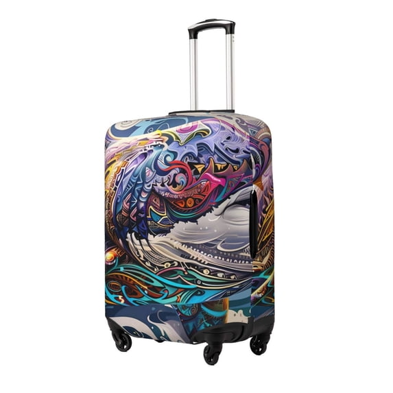Gukieu Psychedelic Shark Artwork Print Suitcase Protective Cover, Elastic Zipper Buckle Suitcase Protective Cover, Suitable for Travel, Business Trip-Small