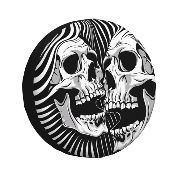 Gukieu Psychedelic Skull Illusion Art Print Car Tire Cover, Adjustable Waterproof and Dustproof Tire Protection Cover, Suitable for SUV, Truck, Van-14 inch