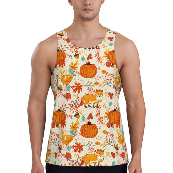 Gukieu Pumpkin Fall Pears Print Men's Quick Dry Fitness Vest, Round Neck Sleeveless Fitness Bodybuilding Top-Large